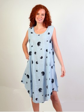 Linen Feel Fashion Dress With Dots Printed